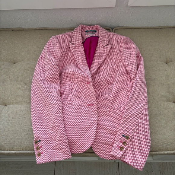 Boden Pink/White Cotton Blend Two Button Tweed Blazer Jacket - Picture 1 of 7